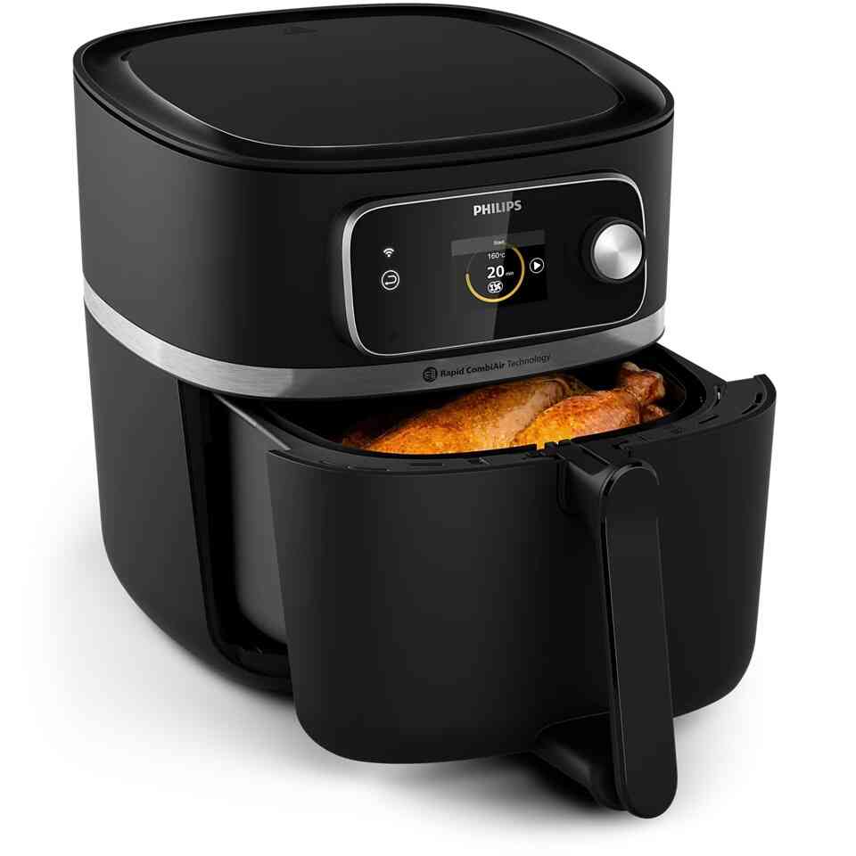 Philips Airfryer HD9880/90, otvorena korpa sa hranom, Twin TurboStar tehnologija, priprema hrskavih obroka sa minimalnim uljem.