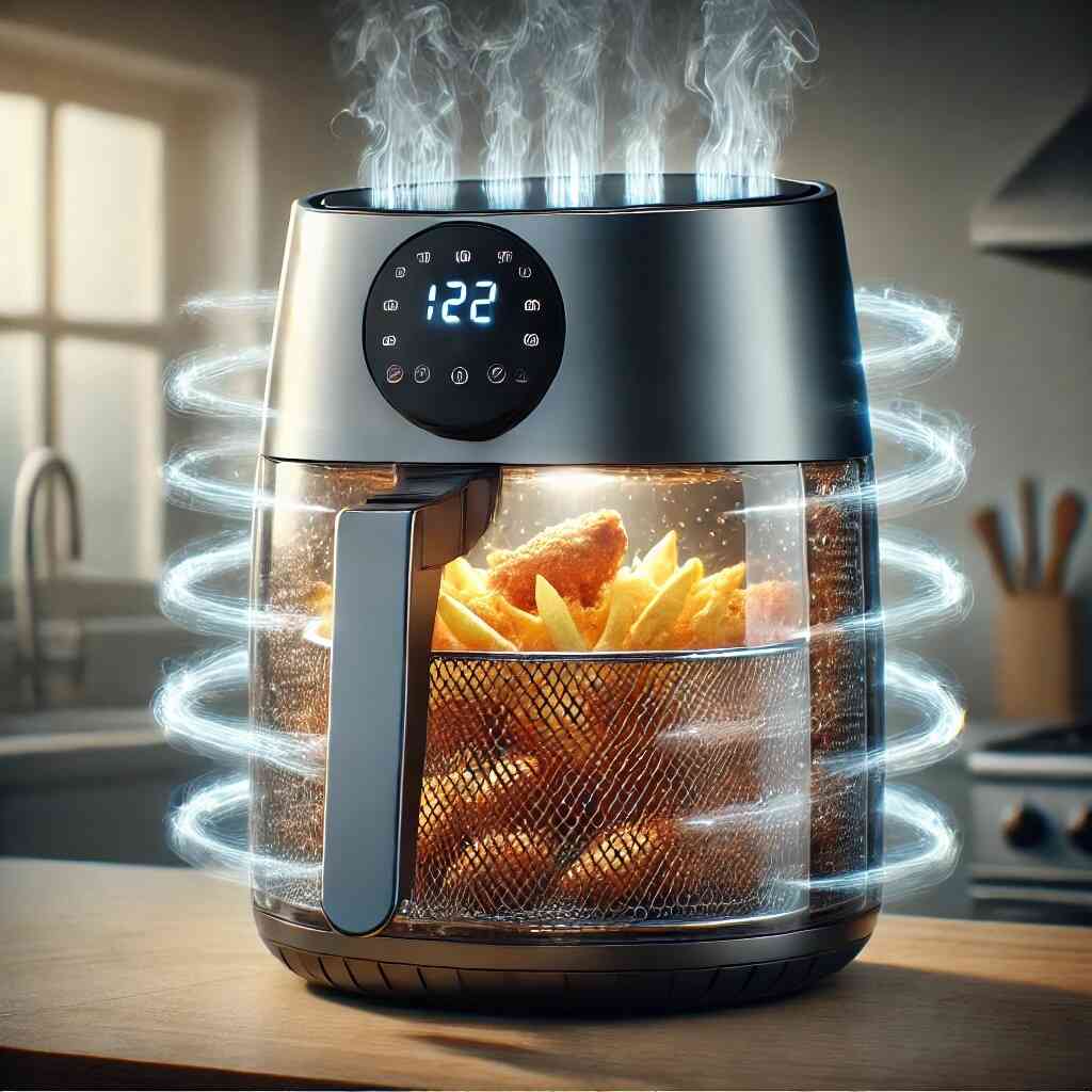 Transparentni air fryer friteza na vruć vazduh tehnologija cirkulacije vrućeg vazduha za ravnomerno prženje hrane